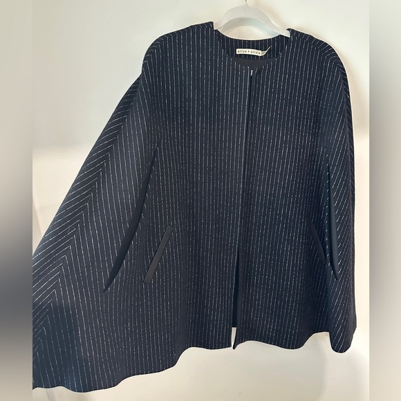 Alice + Olivia Jackets & Blazers - Alice & Olivia Elegant Black Striped Cape Coat with leather trim. Size small